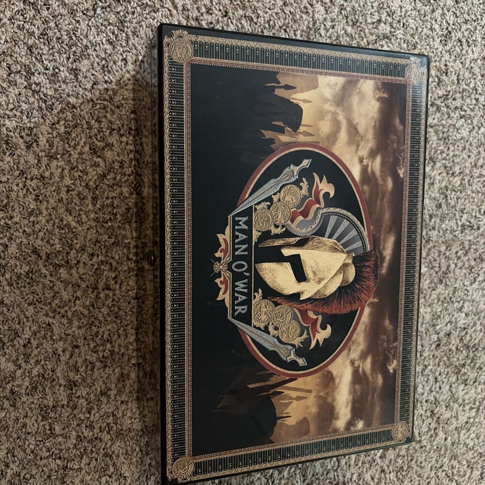 Man O War Large Humidor Spartan Battle Scene Laqured Wood Finish 100 Capacity
